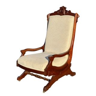 Antique Eastlake Victorian Carved Walnut Platform Rocker Chair