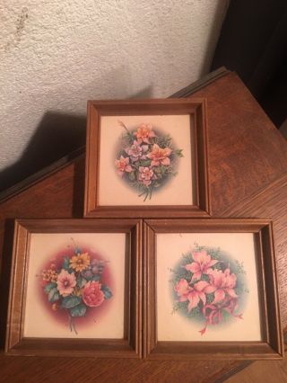 Vintage Set Of Three Framed Floral Prints