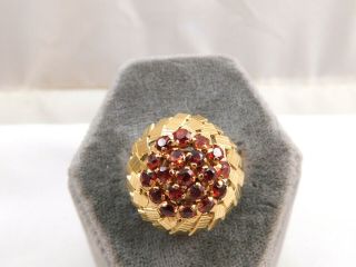 Vintage Large 14k Yellow Gold Dome Garnet Cluster Ring 11.  3 Grams