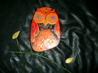 Vintage Signed Curtis Jere Wall Art Sculpture MCM Enamel Owl Orange 3