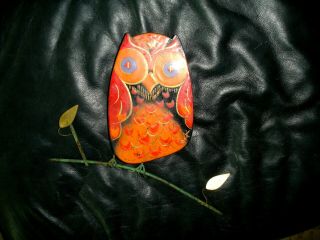Vintage Signed Curtis Jere Wall Art Sculpture MCM Enamel Owl Orange 4