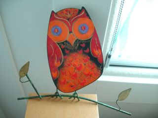 Vintage Signed Curtis Jere Wall Art Sculpture MCM Enamel Owl Orange 6