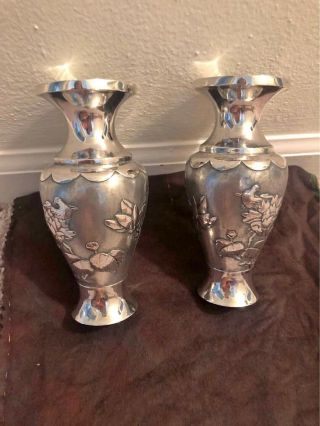 Small Antique Chinese Silver Vases Marked Bao Cheng 19th C.