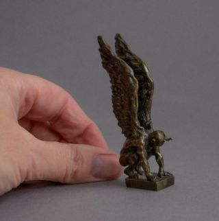 Vintage SOLID BRONZE Miniature FALLEN ANGEL SCULPTURE Devil/Satan SIGNED 2