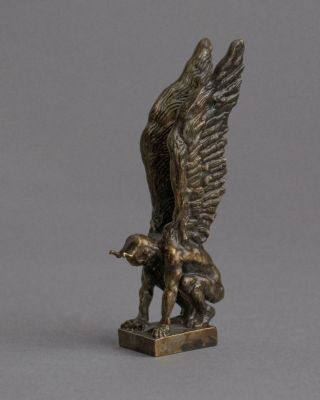 Vintage SOLID BRONZE Miniature FALLEN ANGEL SCULPTURE Devil/Satan SIGNED 5