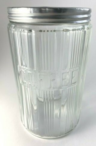 Vintage Triple Skip Glass Coffee Canister Jar For Hoosier Or Sellers Cabinet