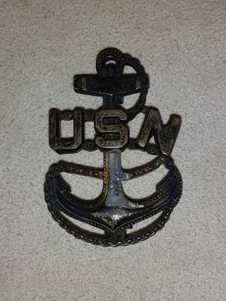 Vintage Sterling Anchor Usn U.  S.  Navy Slanted N Lapel Pin