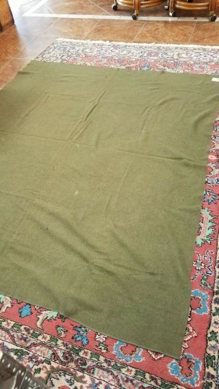 1 Large Vintage Wool Army Blanket,  Olive Drab Green Color Unmarked