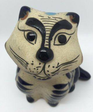 Vintage Hand - Painted Ceramic Pottery Grinning 5.  5 " Tonala Cat Kitten (rf - Fr4)