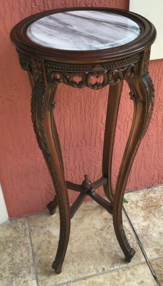 Vintage French Style Marble Top Pedestal Plant Stand 2