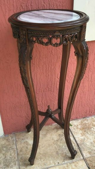 Vintage French Style Marble Top Pedestal Plant Stand 4