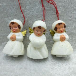 Vintage Hard Plastic Angel Snow Baby Christmas Ornaments Mica Glitter Germany