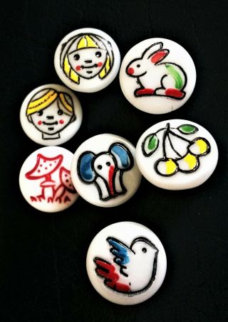 Vintage Czech Glass Kiddie Picture Buttons