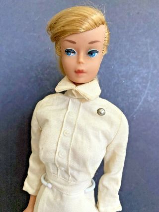 1964 Blonde Swirl Ponytail BARBIE Doll 850 in Registered Nurse Uniform Dress 2