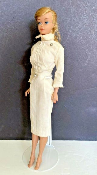 1964 Blonde Swirl Ponytail BARBIE Doll 850 in Registered Nurse Uniform Dress 3