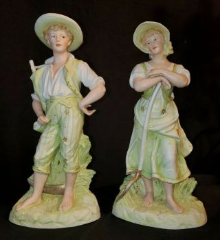 Pair Antique Gebruder Heubach Bisque Figurines German Porcelain C.  1882 Marked