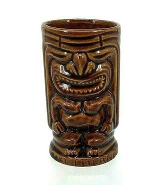Vintage Tiki Leilani Hawaiian Ceramic Mug Bar Ware Brown Made In Usa Ku Design