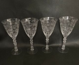 Vintage Fostoria Etched Chintz Water Goblet Glasses,  Set Of 4