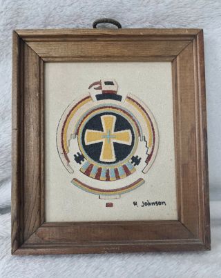 Vintage Zuni Native American Sand Painting Art Thunderbird Signed R.  Johnson 7x6