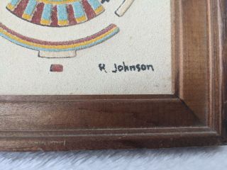 Vintage Zuni Native American Sand Painting Art Thunderbird Signed R.  Johnson 7x6 3