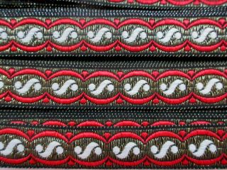 7 Yards Vintage French Black Trim Red Accents With Gold Metallic 1.  25 " Wide