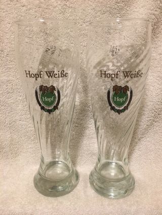 2 Weissbierbrauerei Hopf Weisse Swirl Tall Vintage German Beer Pilsner Glass Dd