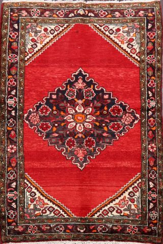 Vintage Traditional Geometric Hamedan Hand - Knotted Area Rug Oriental Carpet 3x6