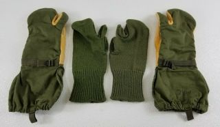 Vintage Usa Military Mittens Gloves Set Extreme Cold Weather Leather Wool Medium