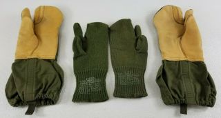 Vintage USA Military Mittens Gloves Set Extreme Cold Weather Leather Wool Medium 2
