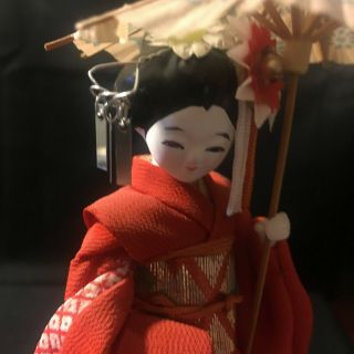 Vintage Japanese Geisha Doll 7” Tall On Wood Base