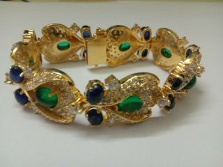 Antique & Vintage Emerald,  Sapphire & Diamond 18k Yellow Gold Over 7.  5 " Bracelet