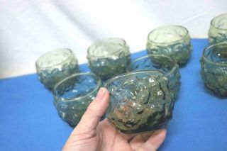 Set Of 8 Vintage Anchor Hocking Lido Milano Green Roly Poly Tumbler Rocks Glass