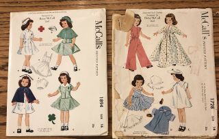 Rare 1950s Betsy Mccall Doll Pattern 1894 4 - H Nurse Uniform Uncut & 1728 Dress
