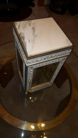 Table Display Cabinet Curio Gold Wood Glass Mirror Marble