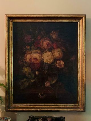 Floral Antique Oil On Canvas Painting W/ Gold Frame Dimensions H: 22 3/4 " W: 19 "