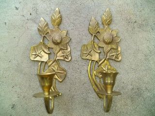 Vintage 9 1/2” Solid Brass Wall Sconces - Candle Holder Sconces