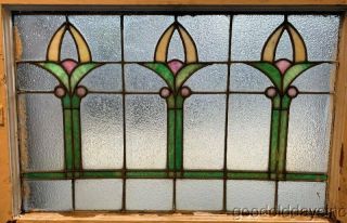 Antique Stained Leaded Glass Transom Window Circa 1910 32 " X 23 "