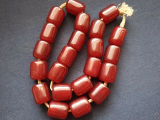 Antique Ottoman Red Cherry Amber Bakelite Faturan Prayer Beads Damari 54gr (f)