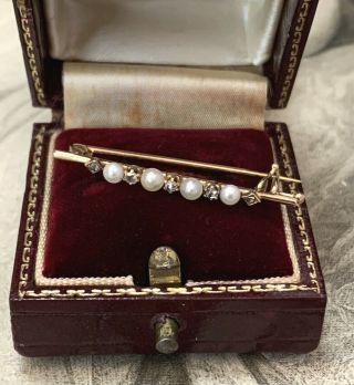 Antique Pearl & Diamond Brooch,  18ct Gold Victorian Rose Diamond Pin