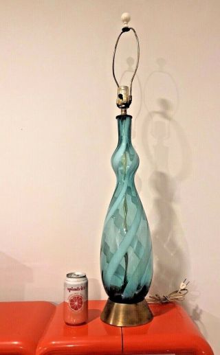 Mid - Century Murano Glass Italian Swirl Ribbon Hand Blown Huge Lamp Aqua Large