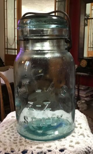 Vintage Atlas E - Z Seal Quart Canning Jar W/ Glass Lid & Bail