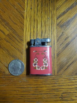Vintage Cmc Continental Automatic Lighter With Purple White Flowers