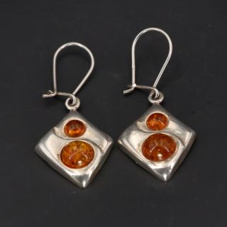 Vtg Sterling Silver - Modernist Baltic Amber Cluster Dangle Earrings - 7.  5g