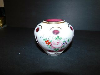 Vintage Fenton Cranberry Opalescent Coin Dot Floral Vase