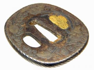 Silver Ring Tsuba 18 - 19th C Japanese Edo Antique Koshirae Fitting “leaves“ E315