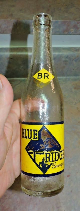 2941 Vintage 50s Clear Glass Blue Ridge Bev Acl Soda Bottle St.  Louis Mo