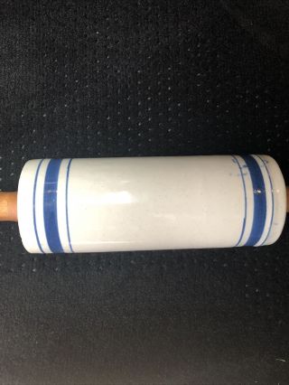 Advertising Western Stoneware Rolling Pin Blue Banded ERNEST NELSON Antique 3