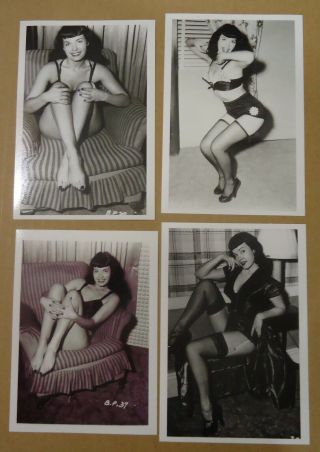 4 Vintage Bettie Page Pin - Up Photos 3 3/4 X 5 3/4 " Set Jj