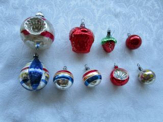 9 Vintage Antique Christmas Mercury Glass Ornaments Germany,  Poland,  Usa