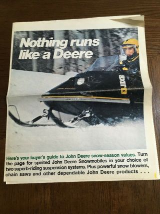 Vintage John Deere Snowmobile Buyers Guide Newspaper Brochure Advertising